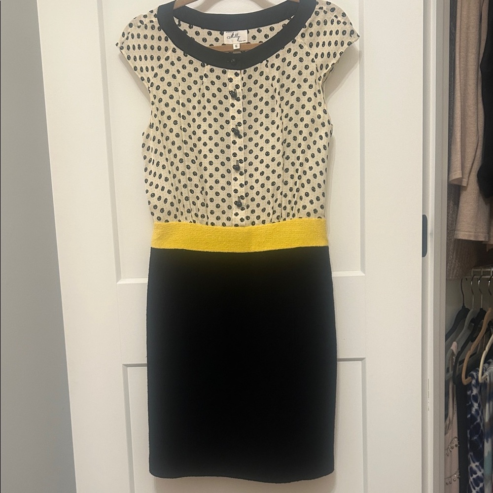 Vintage Milly Black/Cream/Yellow Silk & Wool Dress